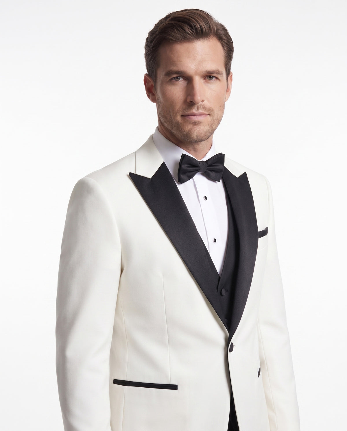 Harper Road White Plain Slim Fit Three Piece Tuxedo - MrGuild