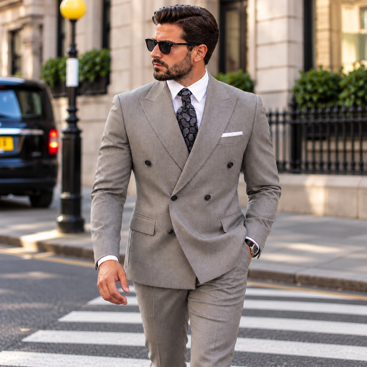 Micawber Street Grey Plain Slim Fit Double Breasted Suit - MrGuild
