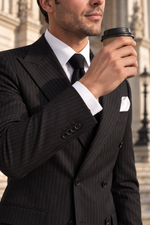Nevern Road Black Pinstripe Slim Fit Double Breasted Suit - MrGuild