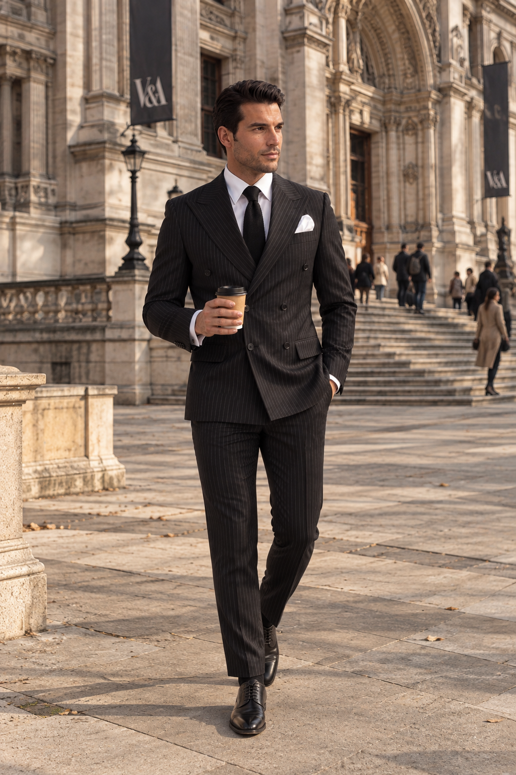 Nevern Road Black Pinstripe Slim Fit Double Breasted Suit - MrGuild