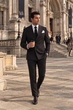 Nevern Road Black Pinstripe Slim Fit Double Breasted Suit - MrGuild