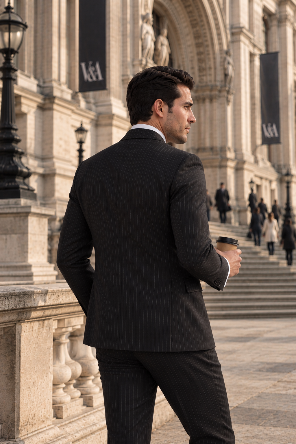Nevern Road Black Pinstripe Slim Fit Double Breasted Suit - MrGuild