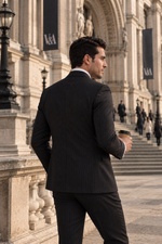 Nevern Road Black Pinstripe Slim Fit Double Breasted Suit - MrGuild