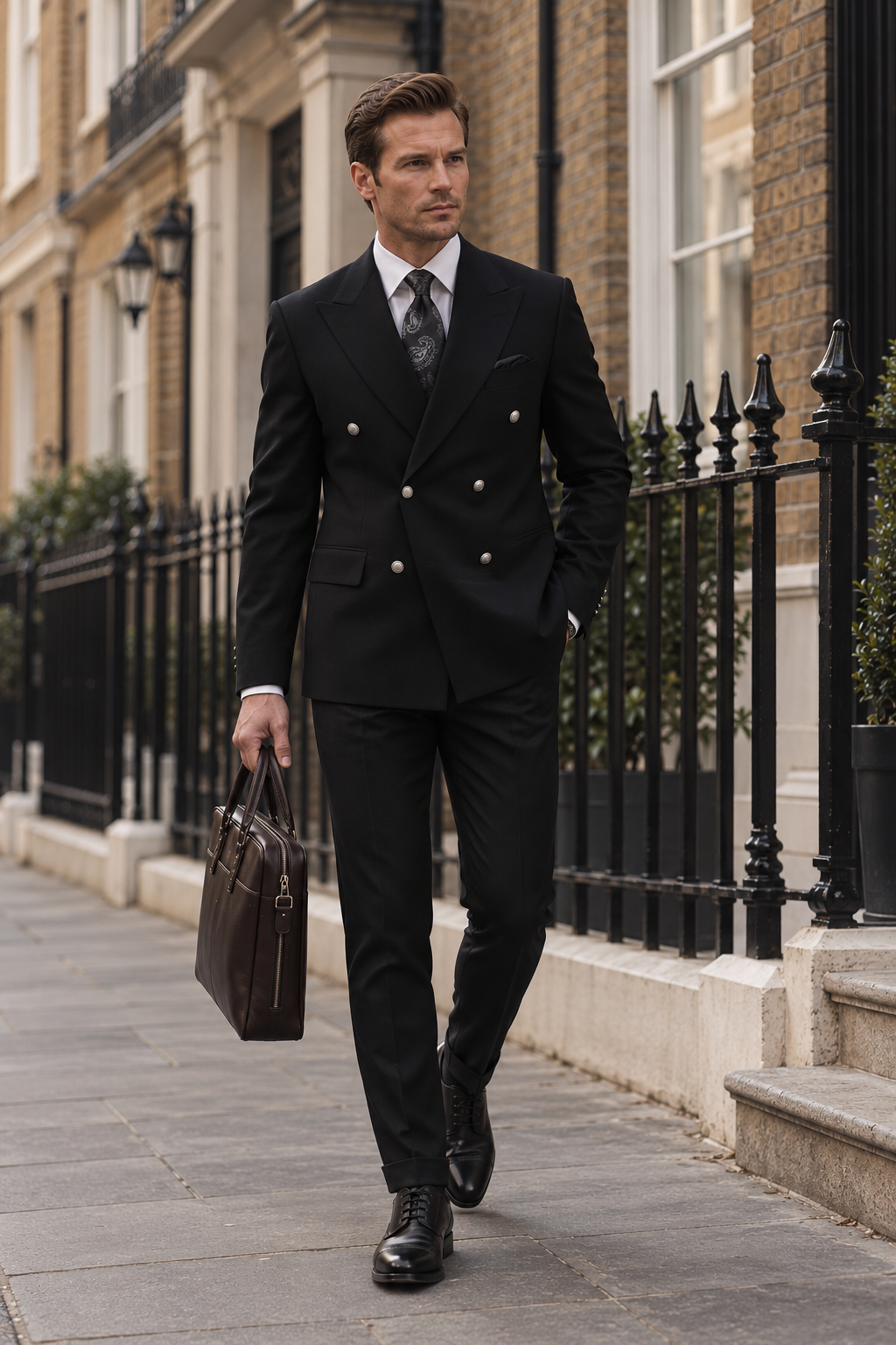 Passmore Street Black Plain Slim Fit Double Breasted Suit - MrGuild