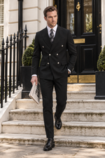 Redan Place Black Plain Slim Fit Double Breasted Suit - MrGuild