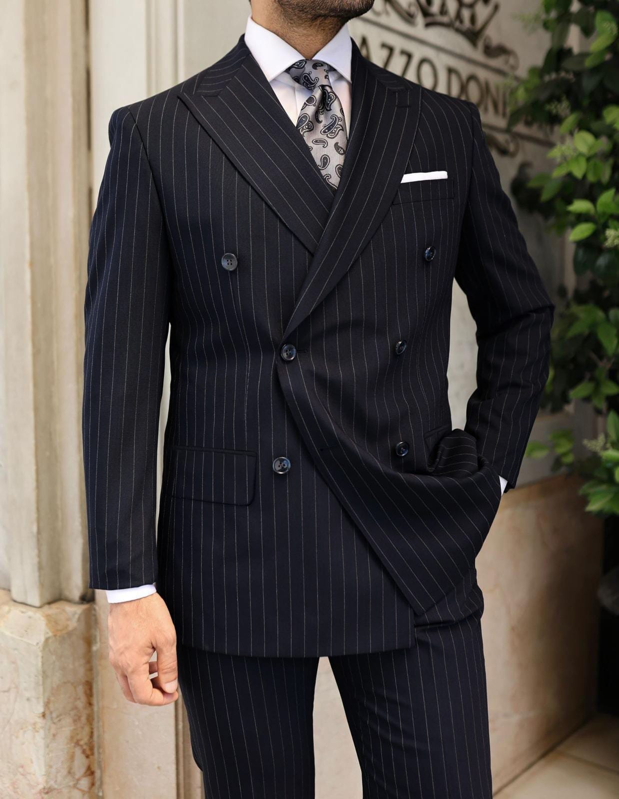 Forsyth Road Blue Pinstripe Slim Fit Double Breasted Suit | MrGuild