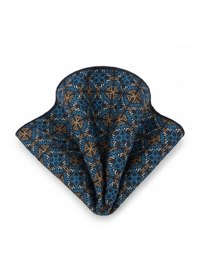San Marino Geometric Lattice Silk-Blend Pocket Square – Midnight Navy, Ochre & Cerulean - MrGuild