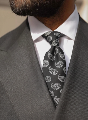 Santiago Paisley Silk-Blend Tie – Black & White - MrGuild