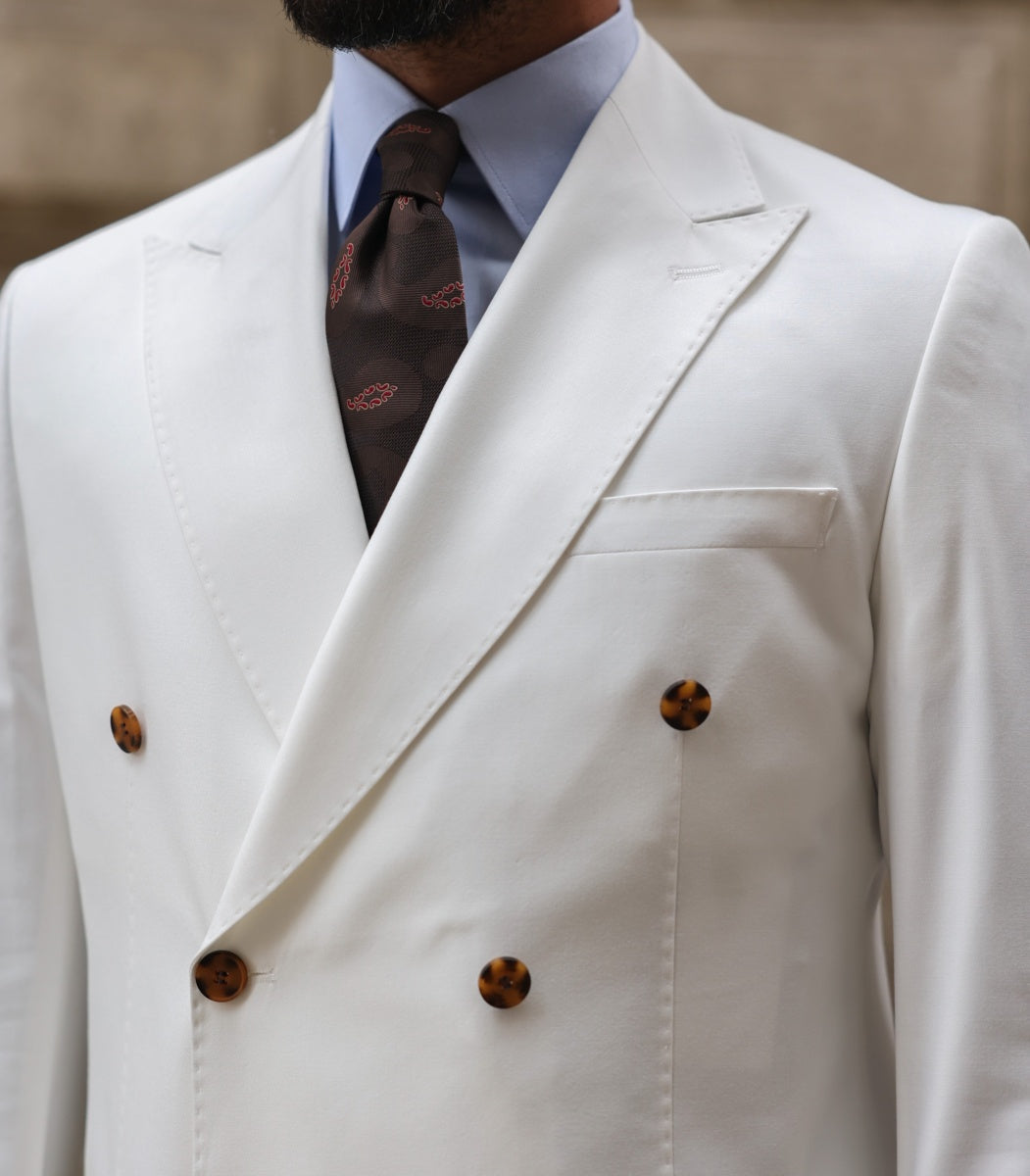 Saville Street White Plain Slim Fit Double Breasted Suit - MrGuild