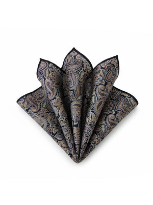Sofia Heritage Paisley Silk-Blend Pocket Square – Black, Copper & Periwinkle - MrGuild