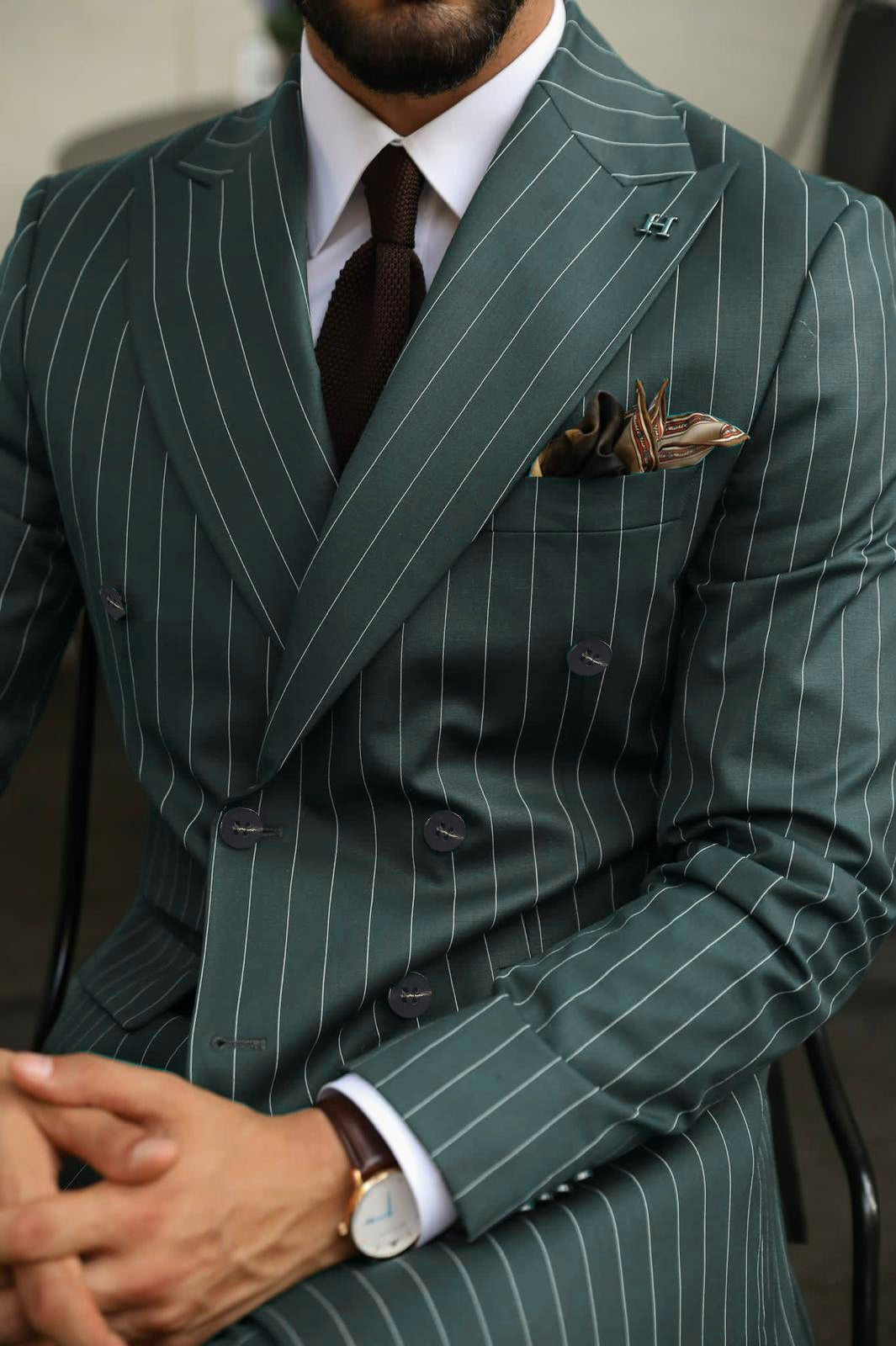 Thorndike Street Green Pinstripe Slim Fit Double Breasted Suit