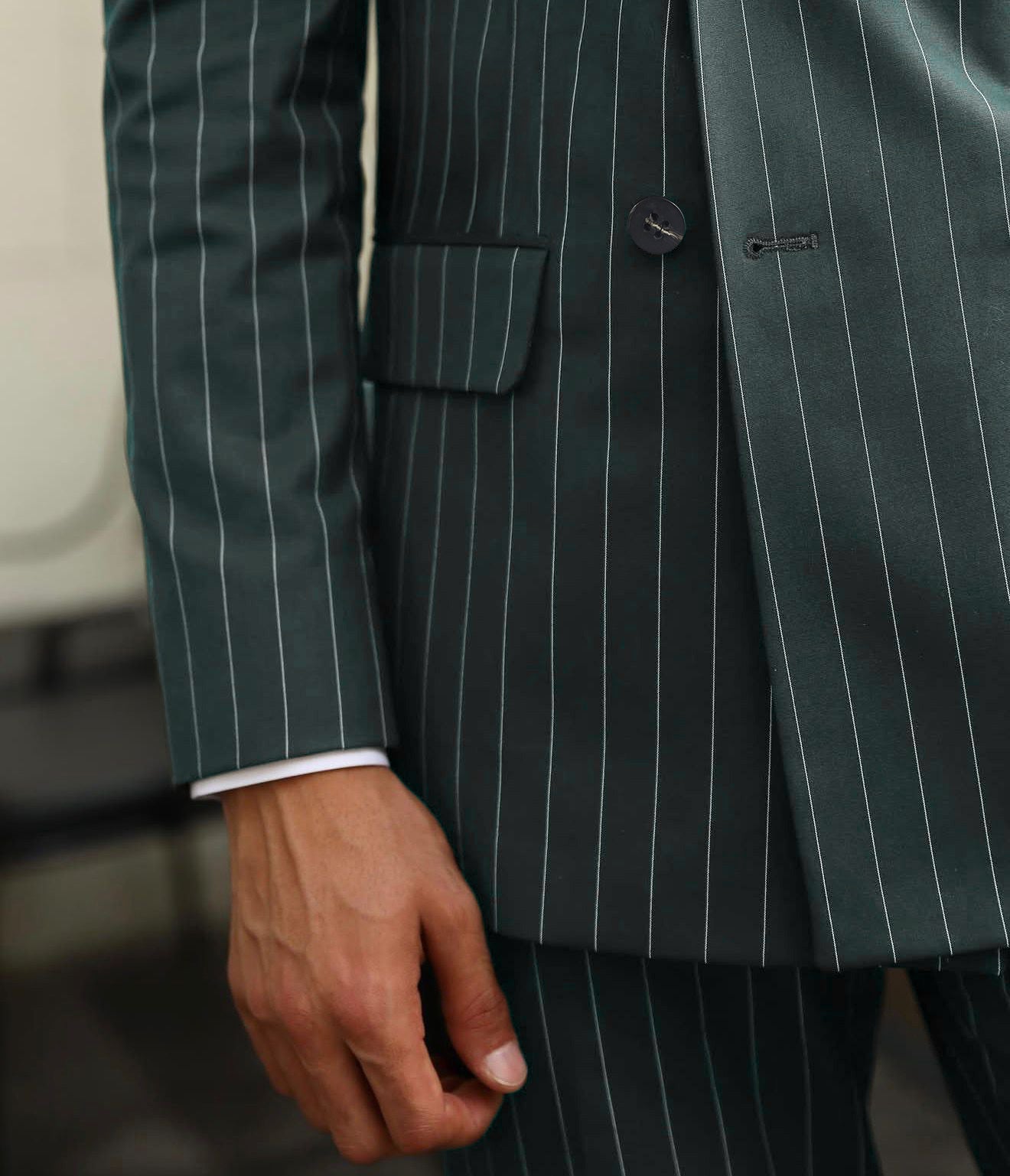 Thorndike Street Green Pinstripe Slim Fit Double Breasted Suit