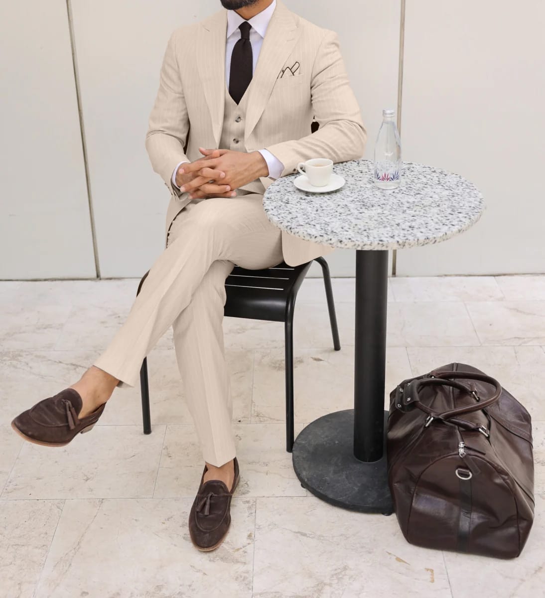 Vivian Grove Cream Pinstripe Slim Fit Three Piece Suit 2