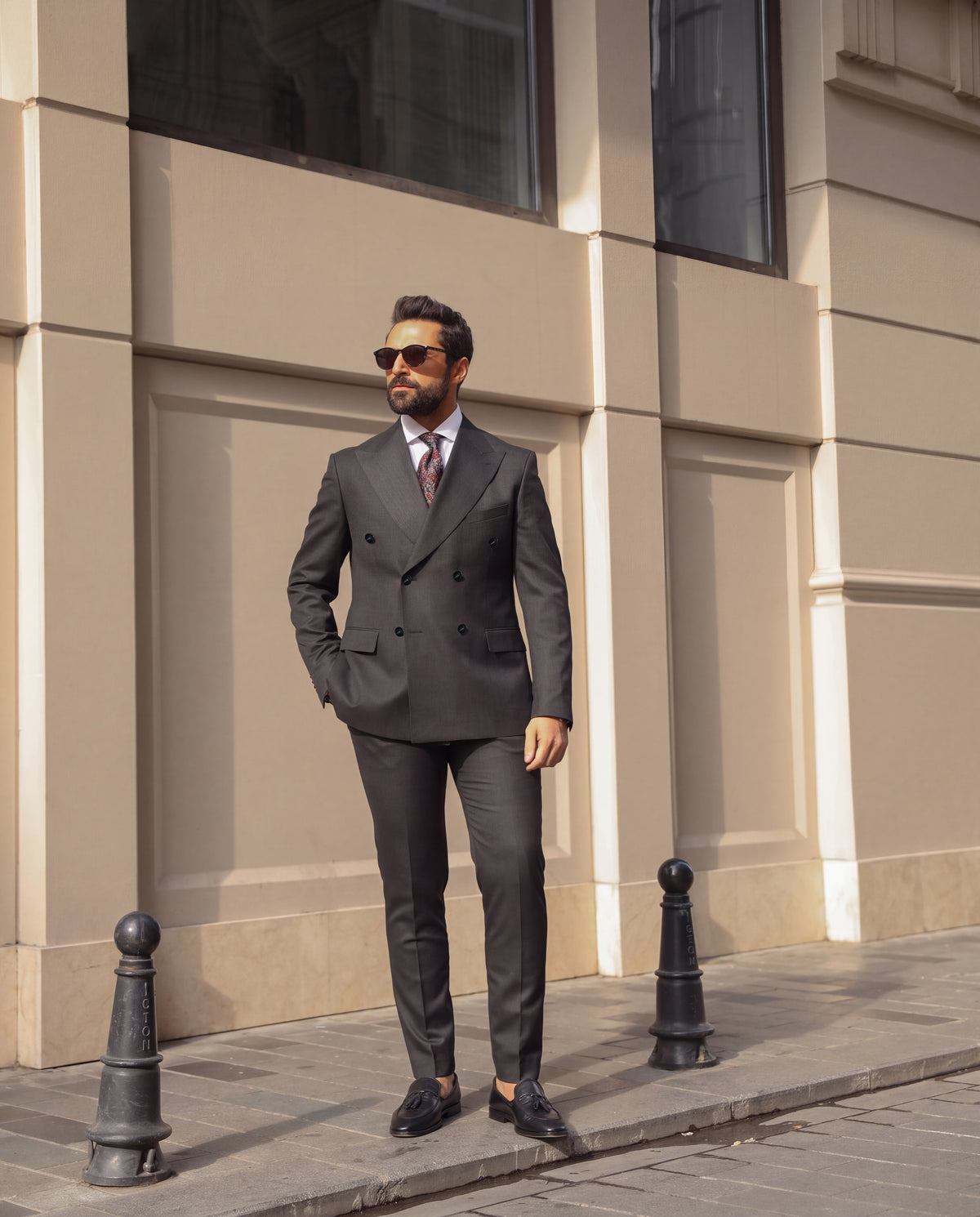 Woodstock Road Grey Plain Slim Fit Double Breasted Suit - MrGuild
