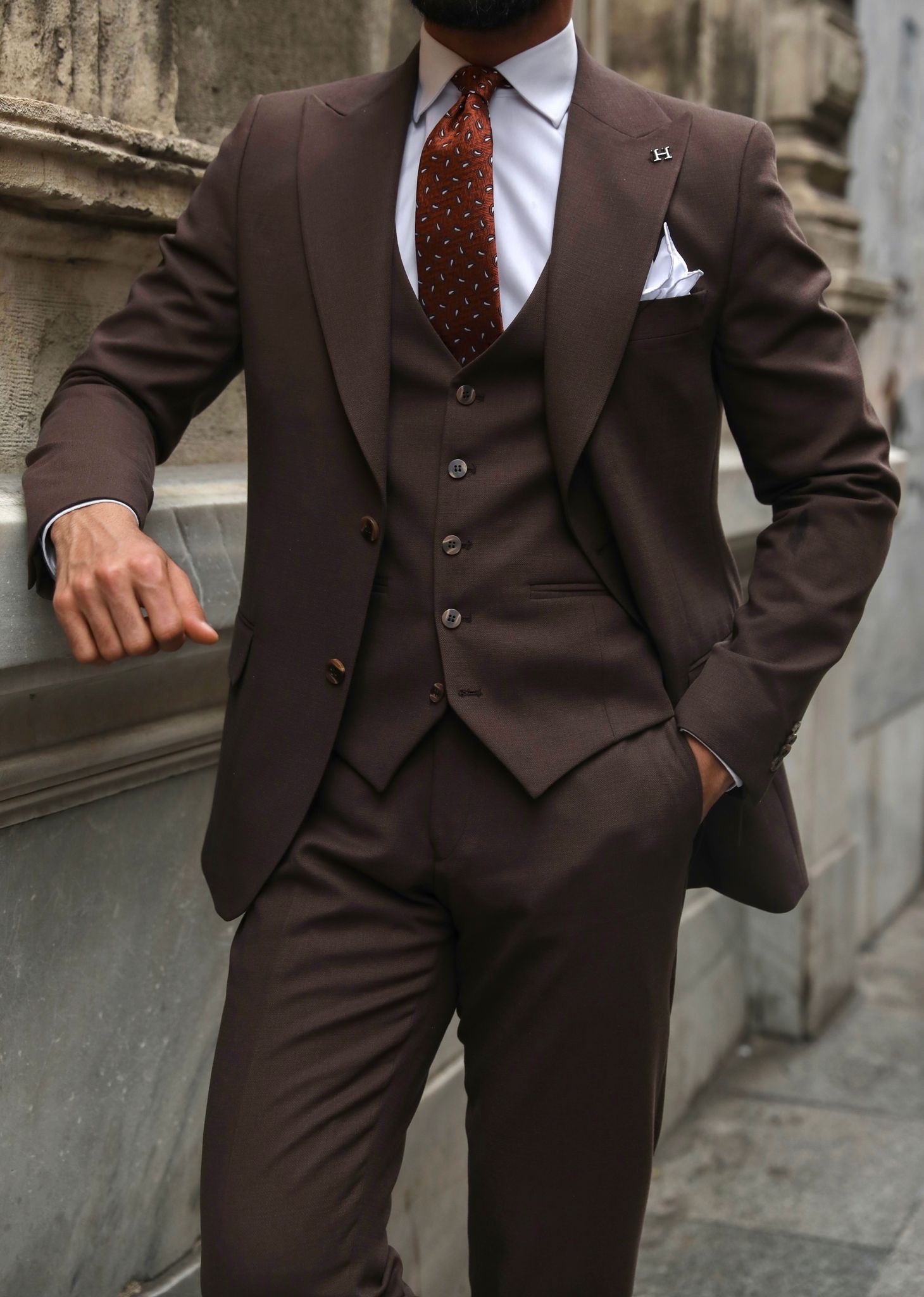 Portobello Road Slim Fit Chocolate Brown Men’s Three Piece Suit With ...