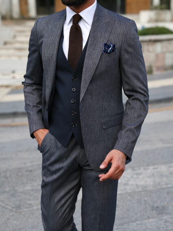 Romer Avenue Slim Fit Dark Grey And Dark Blue Suit With A Reversible ...