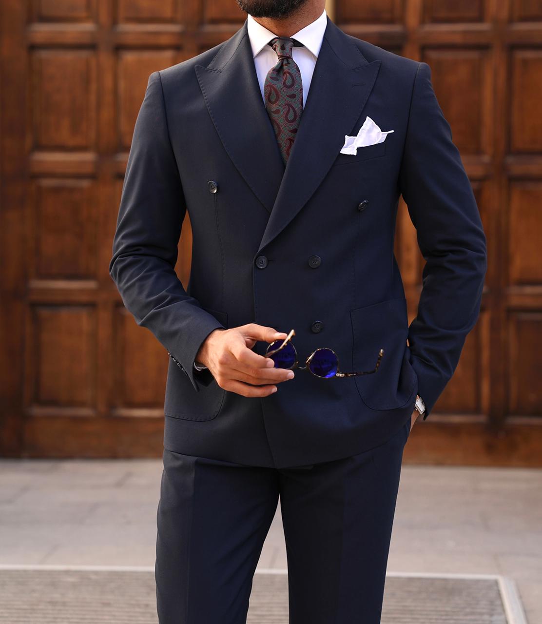 Athelstane Grove Slim Fit Double Breasted Navy Suit | MrGuild