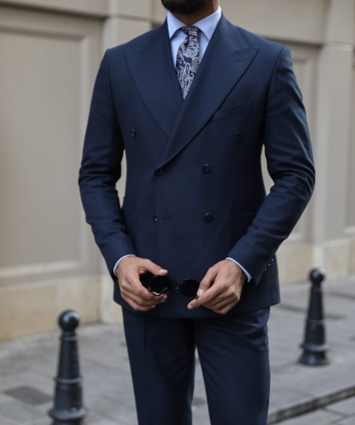 Pring Street Slim Fit Double Breasted Navy Suit | MrGuild