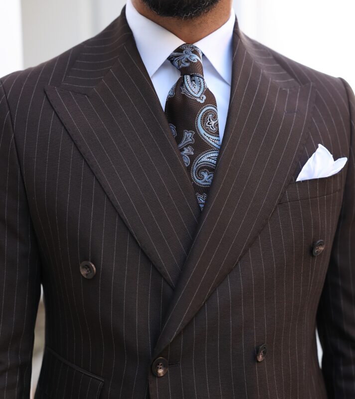 Selsdon Close Slim Fit Dark Brown Pinstripe Three Piece Men's Suit With ...