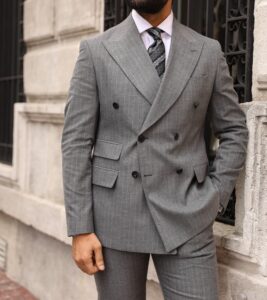 Sovereign Street Slim Fit Light Grey Pinstripe Double Breasted Two ...