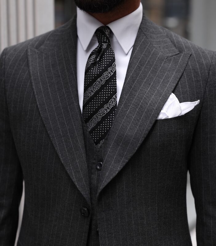 Modern Court Slim Fit Pinstripe Charcoal Grey Three Piece Men's Suit 