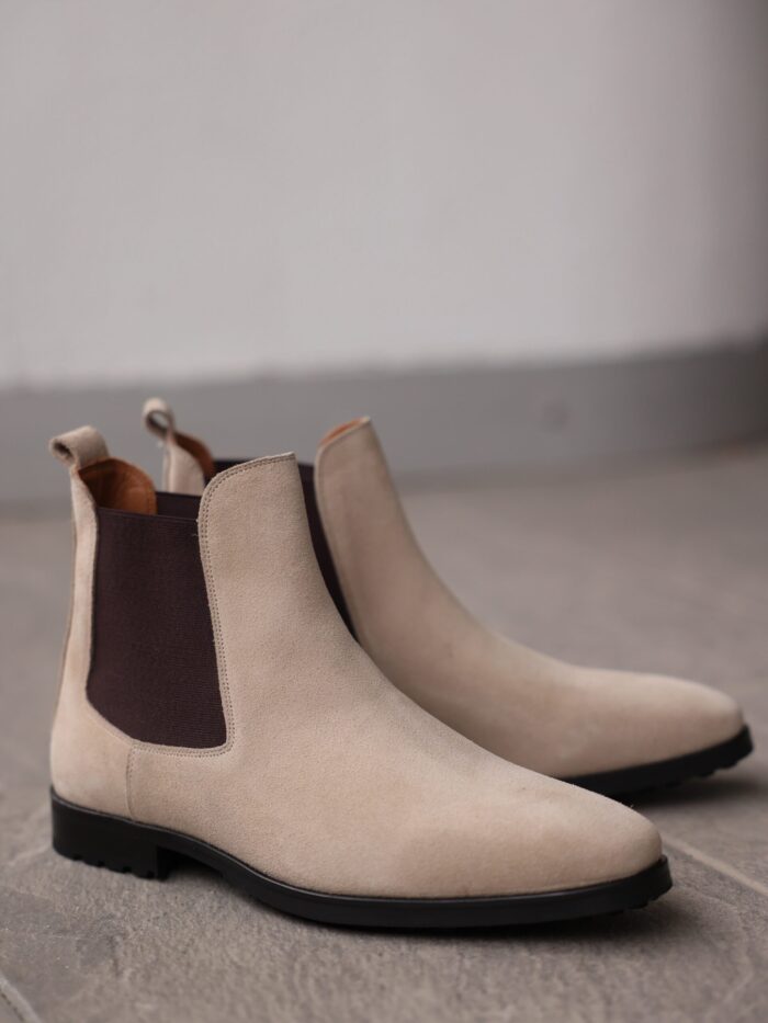 Lisbon Men's cream calf suede Chelsea boots