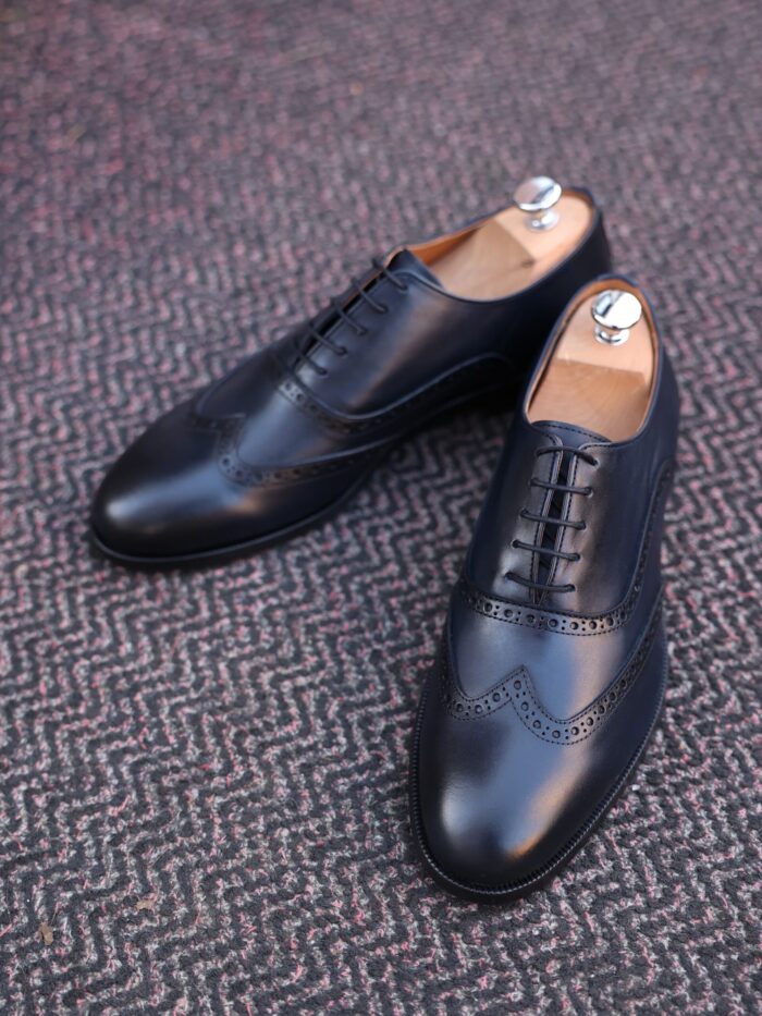 Bangkok Men's all black calf leather oxford shoes