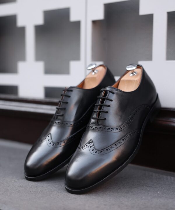 Racing Green Black Derby Style Formal Leather Shoes