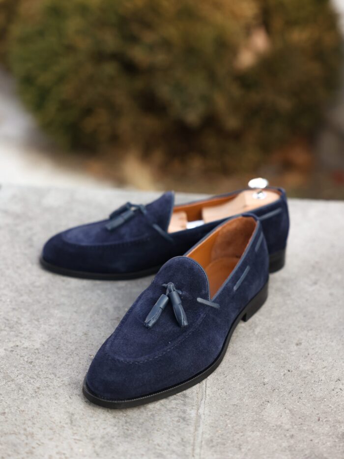 Cannes Men's dark blue calf suede loafers