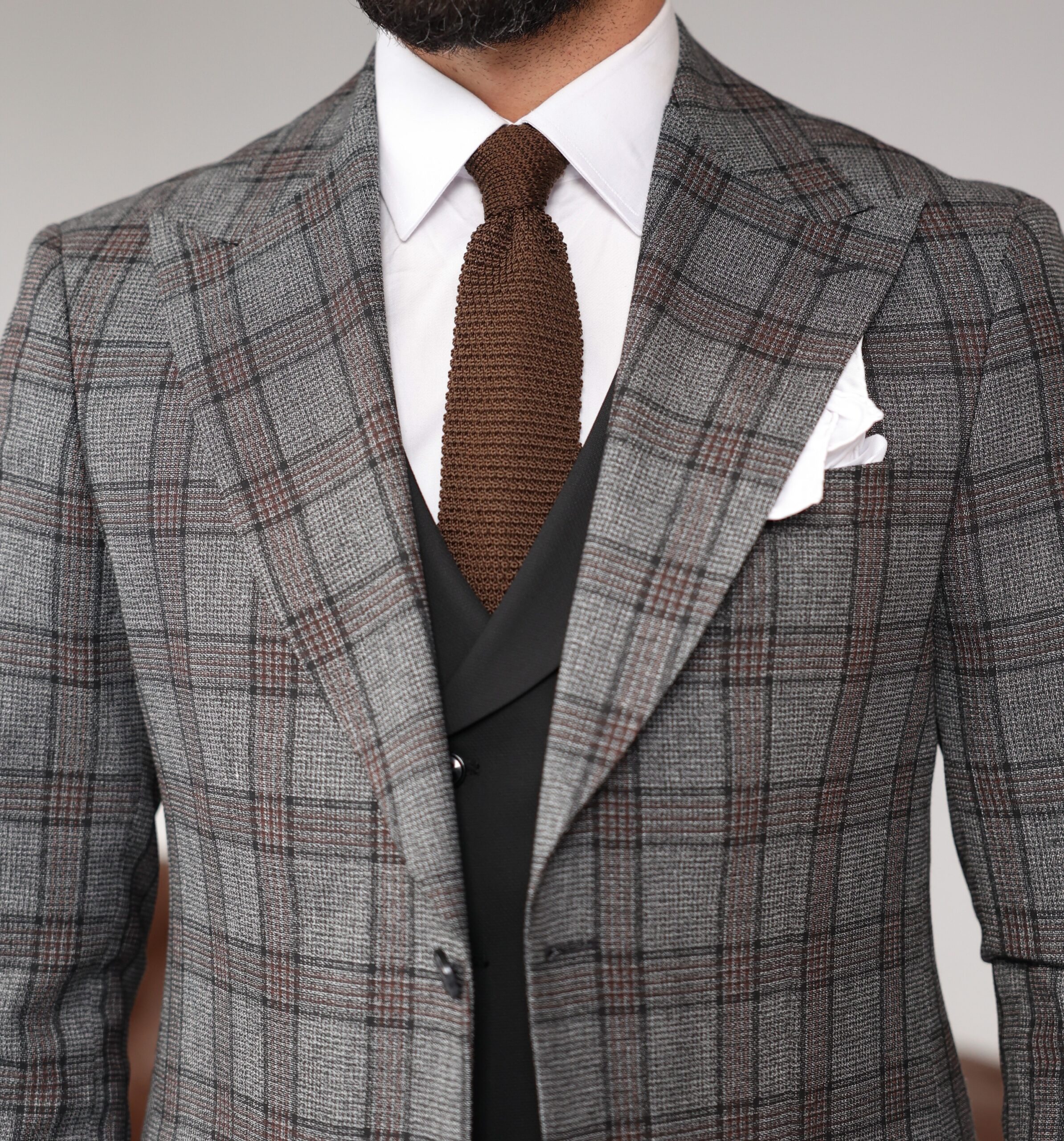 Garratt Lane Slim Fit Light Grey And Black Chequered Mixed Three Piece ...