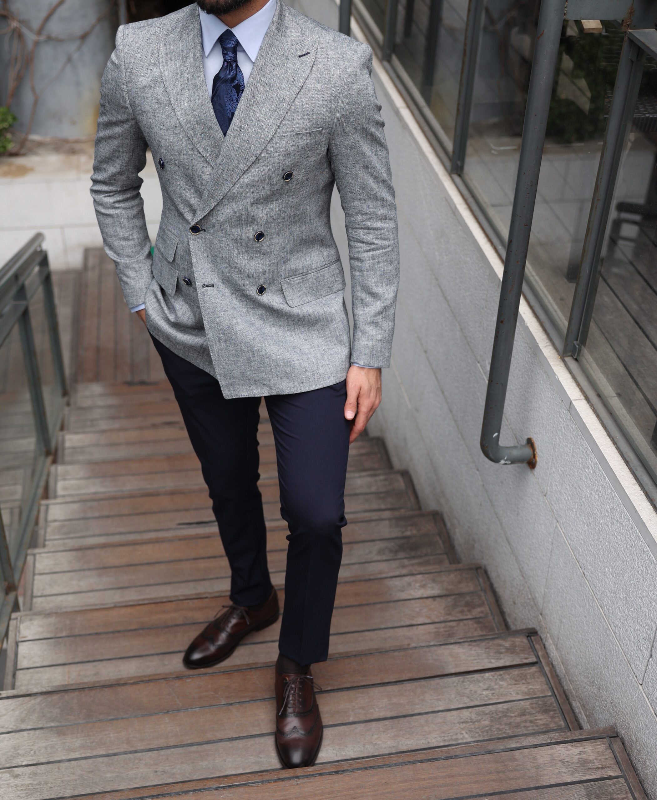 Gonson Street Slim Fit Light Grey Double Breasted Men s Blazer MrGuild