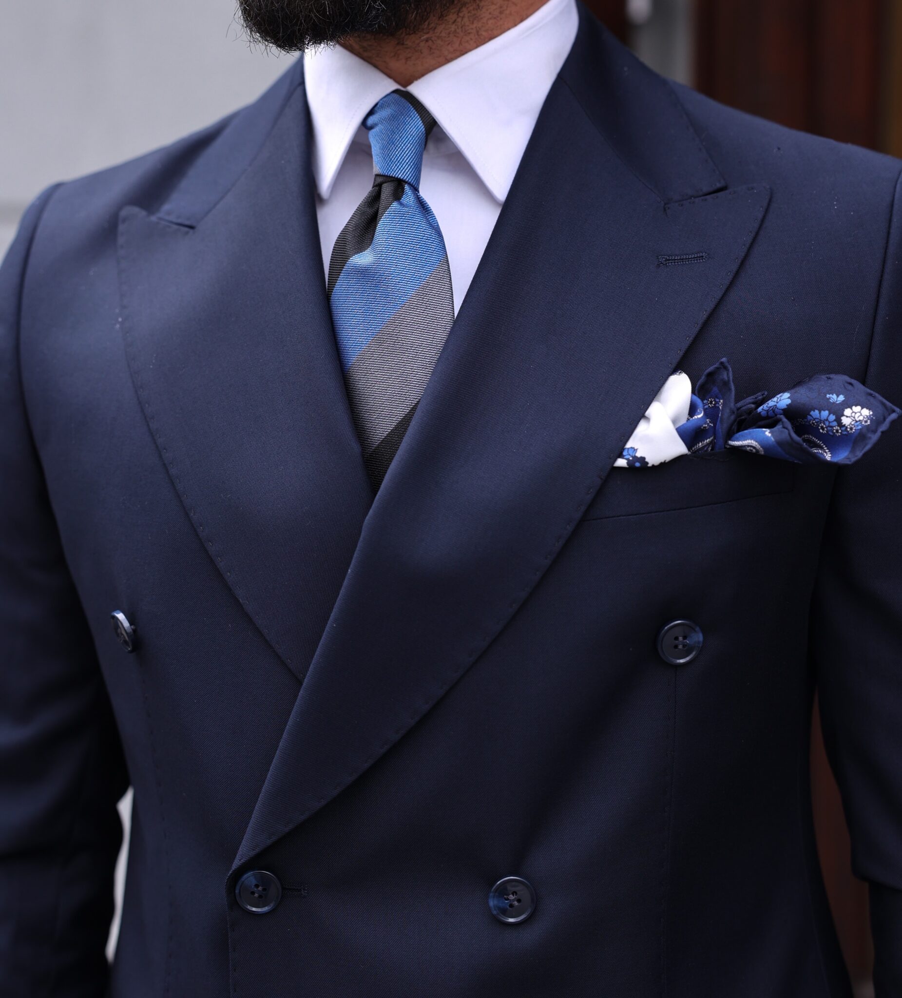 Glegg Place Tailored Slim Fit Dark Blue And Grey Mixed Combined Double ...