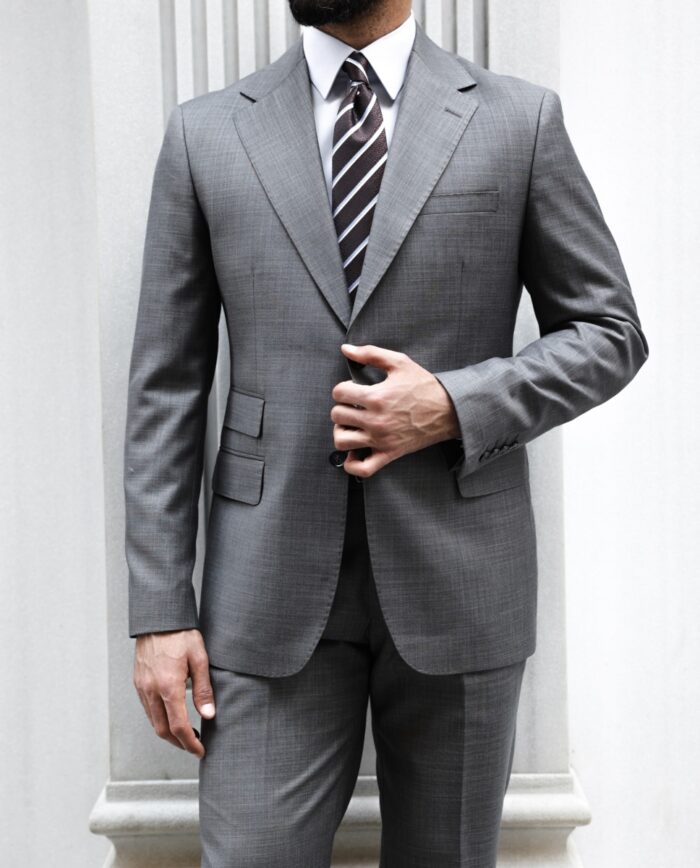 Coulgate Street Tailored slim fit grey men's two piece suit with mono lapels