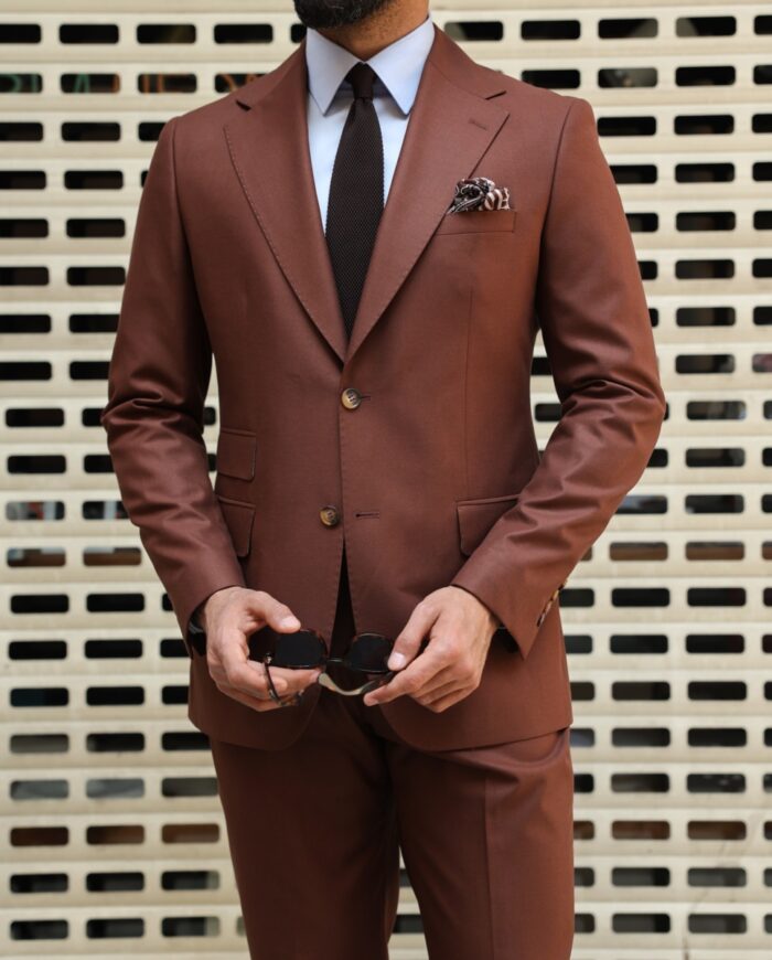 Drayton Terrace Tailored slim fit brick brown men's two piece suit with mono lapels