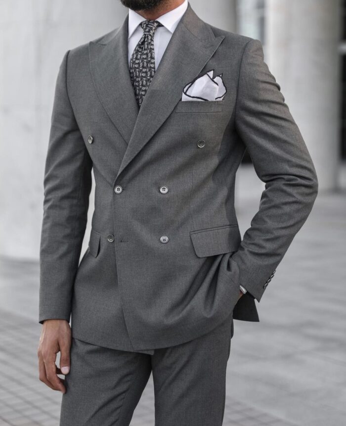 Ongar TAILORED SLIM fit LIGHT GREY pinstripe double BREASTED men's SUIT