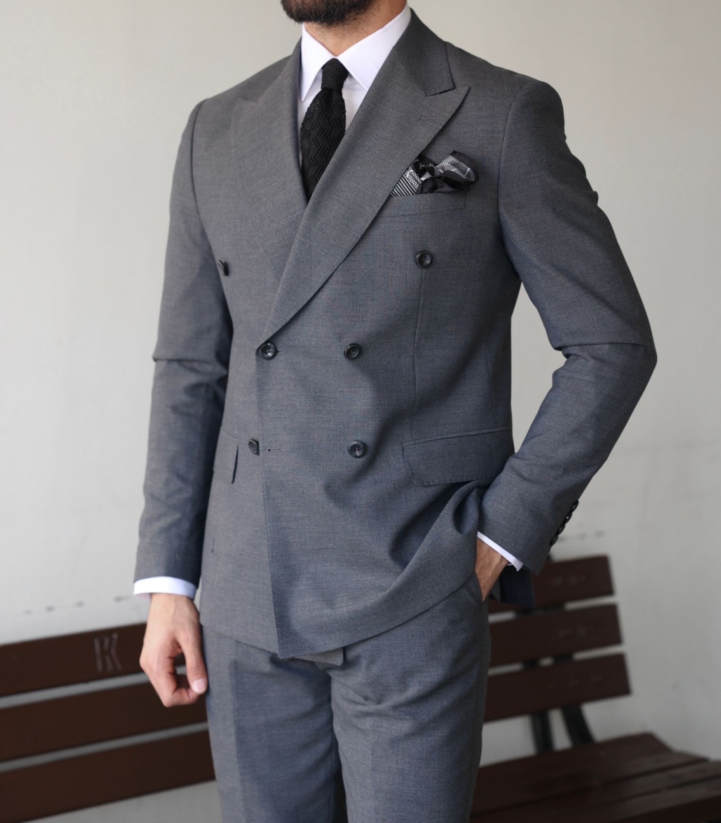 Glebe Road Tailored Slim Fit Stone Grey Double Breasted Men's Suit With ...