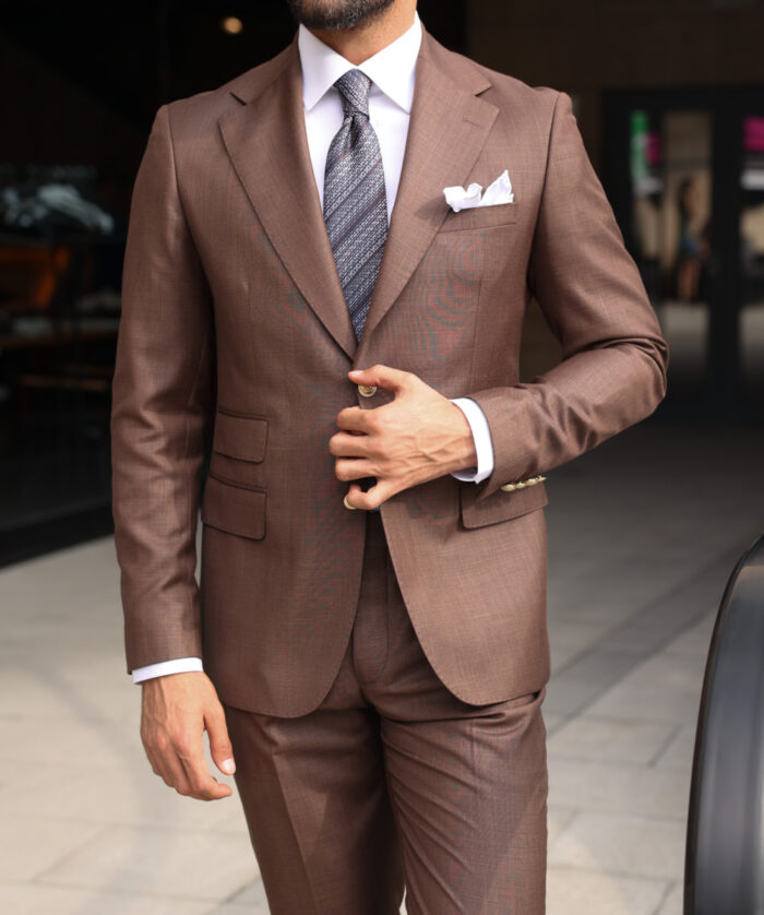 Hundred Lane Tailored slim fit bronze men's two piece suit with peak lapels With decorative gold buttons