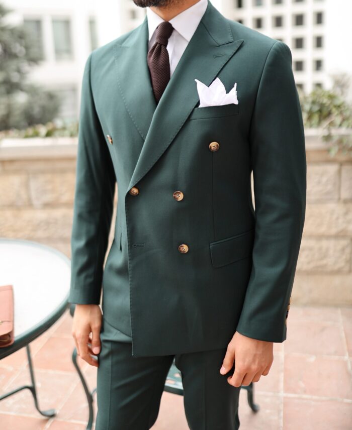 Despite Lane TAILORED SLIM FIT PINE GREEN DOUBLE BREASTED MEN’S SUIT  AND PEAK LAPELS