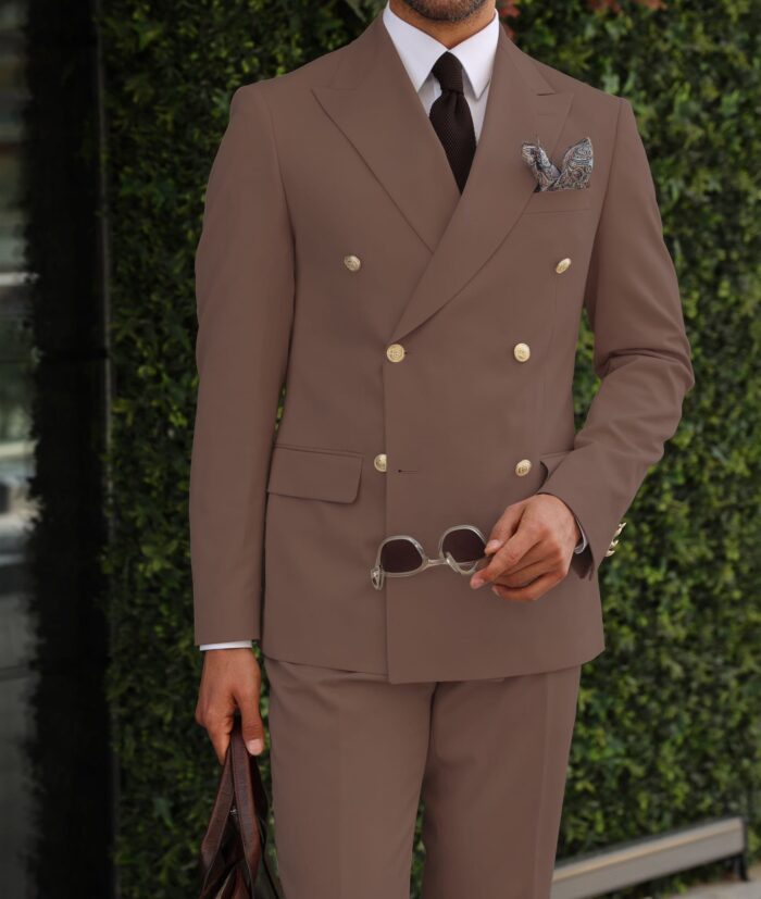 Hoopers Lane Tailored slim fit cream double breasted men's suit WITH PEAK LAPEL DECORATIVE GOLD BUTTONS