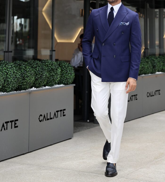 Pall Mall TAILORED SLIM FIT DOUBLE BREASTED BLUE AND WHITE MIX COMBINED MEN'S SUIT