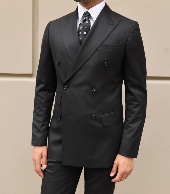 Lough Road TAILORED SLIM FIT black DOUBLE BREASTED MEN’S SUIT WITH PEAK LAPELS