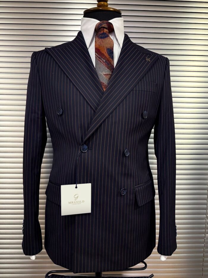 Furley Place TAILORED SLIM fit DARK NAVY BLUE pinstripe double BREASTED men’s SUIT