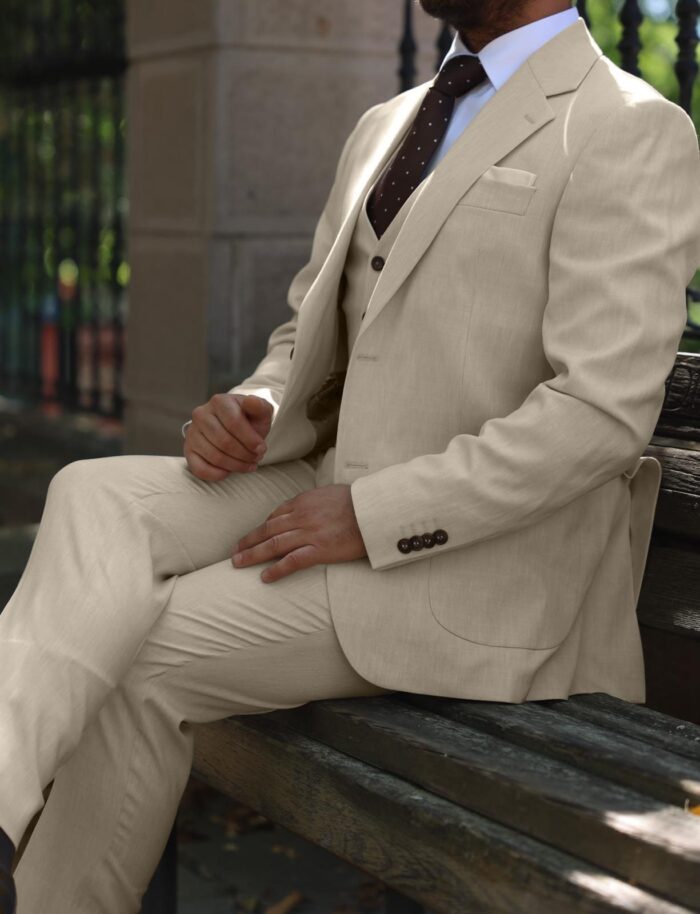 Unwin Place SLIM FIT CREAM MEN’S THREE PIECE SUIT WITH NOTCH LAPELS