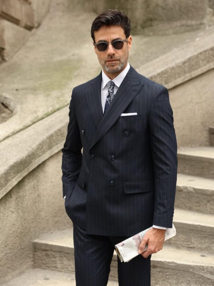 Bishop Street TAILORED SLIM FIT DARK NAVY BLUE  PINSTRIPE DOUBLE BREASTED MEN’S SUIT