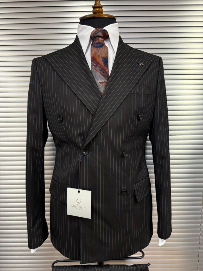 Nevern Road TAILORED SLIM FIT DARK BLACK PINSTRIPE DOUBLE BREASTED MEN’S SUIT