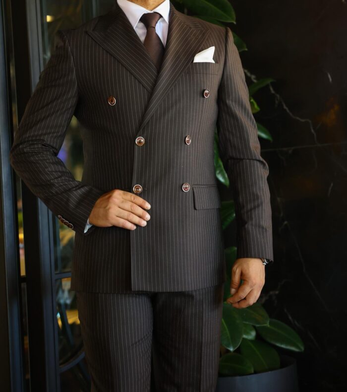 Caslon Street SLIM FIT CHOCOLATE BROWN DOUBLE BREASTED TWO PIECE MEN’S SUIT WITH PEAK LAPELS