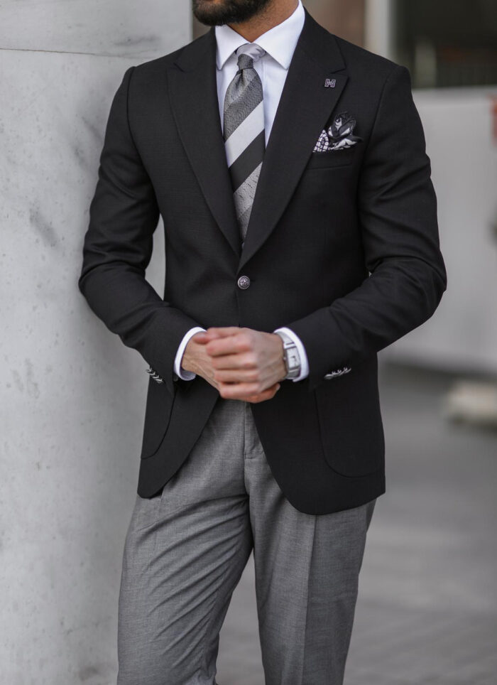Corrall Road Slim fit black and grey mixed two piece men’s suit with notch lapels