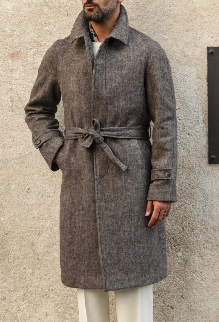 Alders Court Men’s signature taupe wool belted overcoat