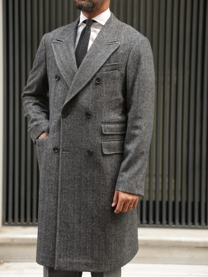 Bondway Men’s signature grey double breasted wool overcoat