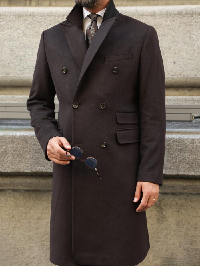 Astell Street Men’s signature brown double breasted wool overcoat